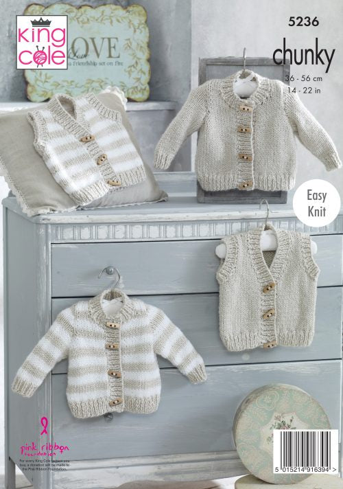 Knitting Pattern 5236 - Chunky Cardigan/Waistcoat - EASY KNIT