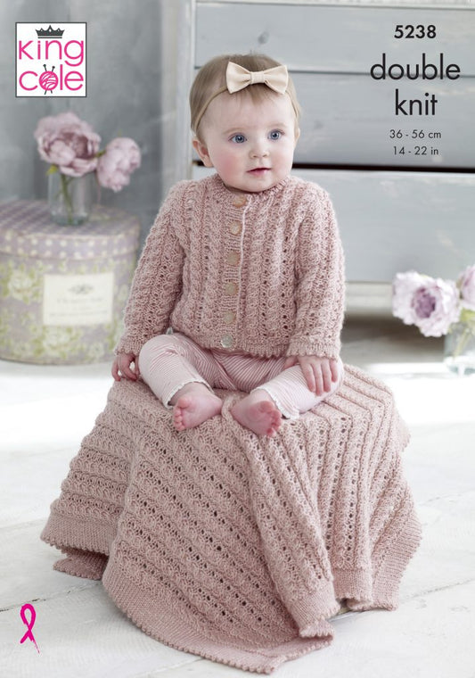 Knitting Pattern 5238 - Cardigans, Blanket & Hat Knitted in Baby Glitz DK