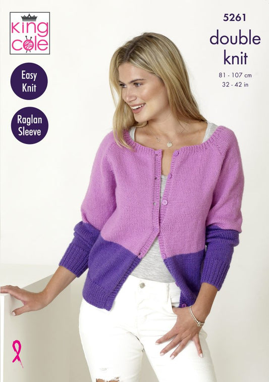 Knitting Pattern 5261 - Raglan Cardigans Knitted in Big Value DK 50g