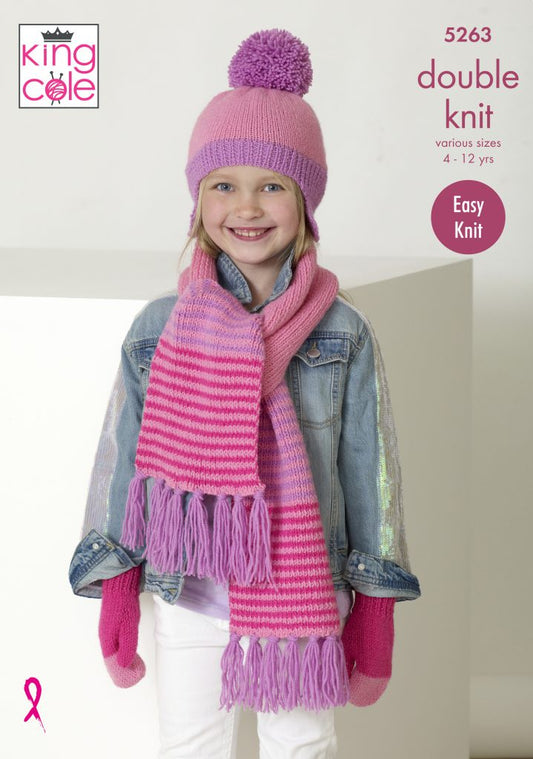 Knitting Pattern 5263 - Scarves, Helmets & Mitts Knitted in Big Value DK 50g
