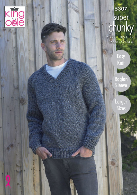 Knitting Pattern 5307 - V Neck Cardigan & Sweater Knitted in Big Value Super Chunky Stormy