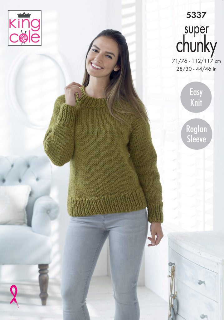 Knitting Pattern 5337 - Sweater & Cardigan Knitted in Big Value Super Chunky