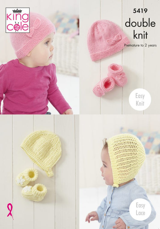 Knitting Pattern 5419 - Baby Hat & Bootee Sets Knitted in Comfort DK