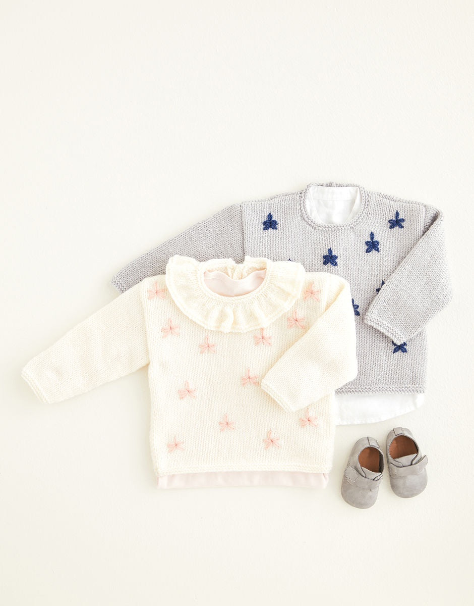 Knitting Pattern 5420 - EMBROIDERED STAR SWEATERS IN HAYFIELD BABY BONUS DK