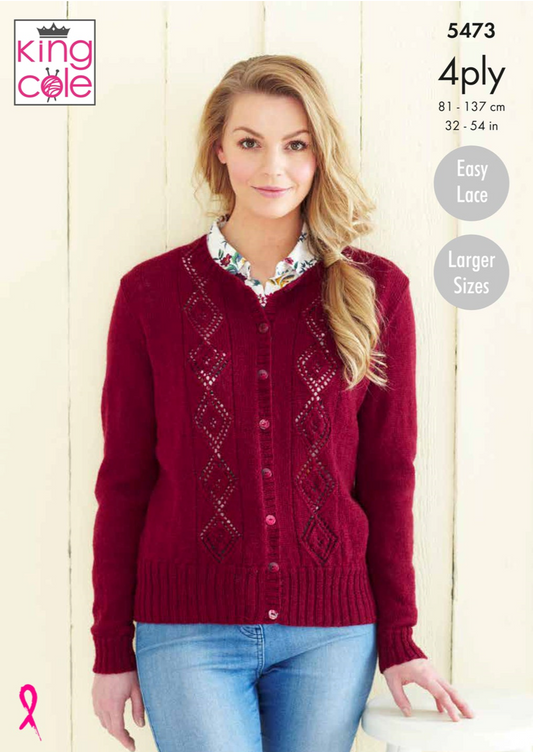 Knitting Pattern 5473 - Sweater & Cardigan Knitted in Merino Blend 4Ply