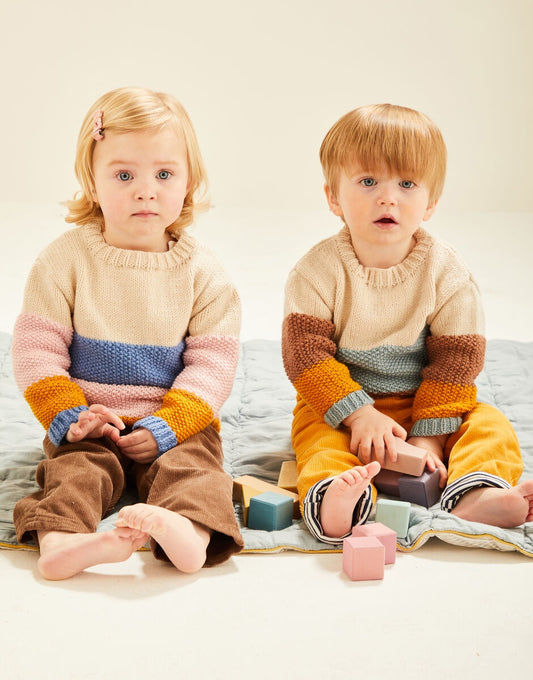 Knitting Pattern 5487 - BABY COLOUR BLOCK SWEATER IN SNUGGLY DK