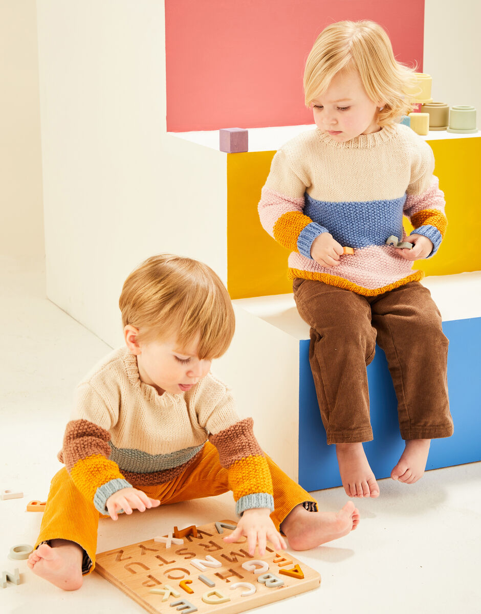 PDF - Knitting Pattern 5487 - BABY COLOUR BLOCK SWEATER IN SNUGGLY DK