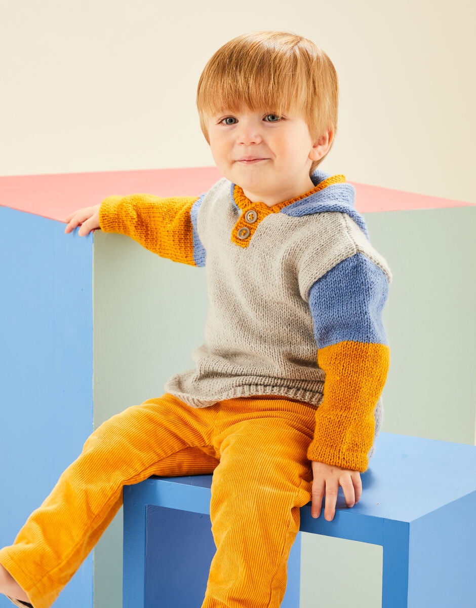 Knitting Pattern 5489 - BABY COLOUR BLOCK HOODIE IN SNUGGLY DK