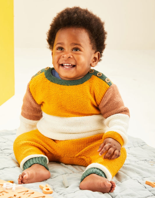 Knitting Pattern 5491 - BABY COLOUR BLOCK TOP AND TROUSERS IN SNUGGLY DK