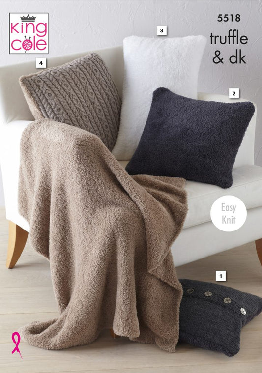 Knitting Pattern 5518 - Cushions & Lap Blanket Knitted in Truffle & Merino Blend DK
