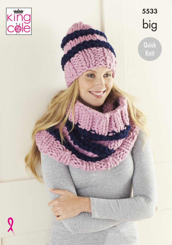 Knitting Pattern 5533 - Hats, Scarf & Cowl Knitted in Big Value BIG