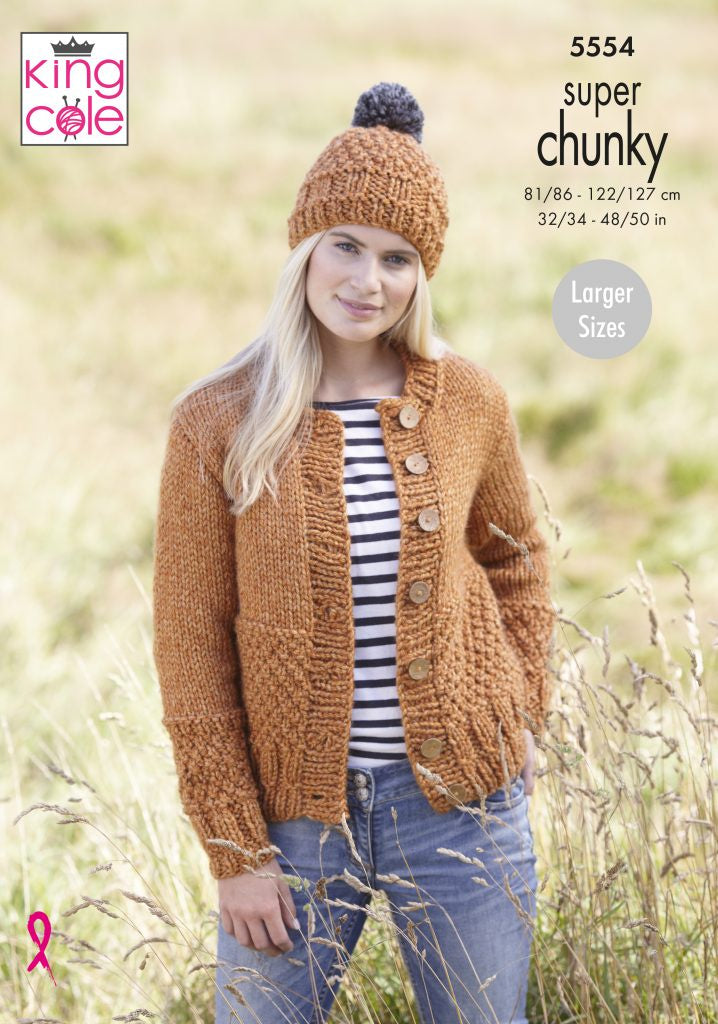Knitting Pattern 5554 - Scarf, Cardigan & Hat Knitted in Big Value Super Chunky Stormy
