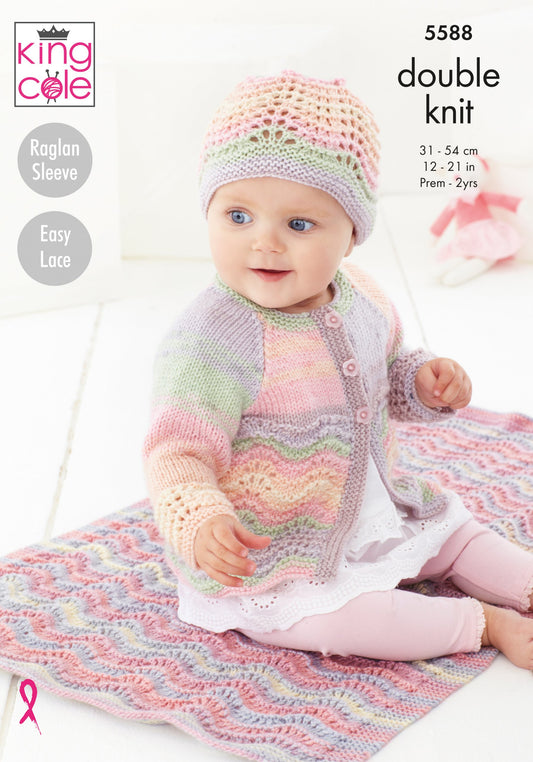 Knitting Pattern 5588 - Blanket, Matinee Coat, Cardigan & Hat Knitted in Beaches DK