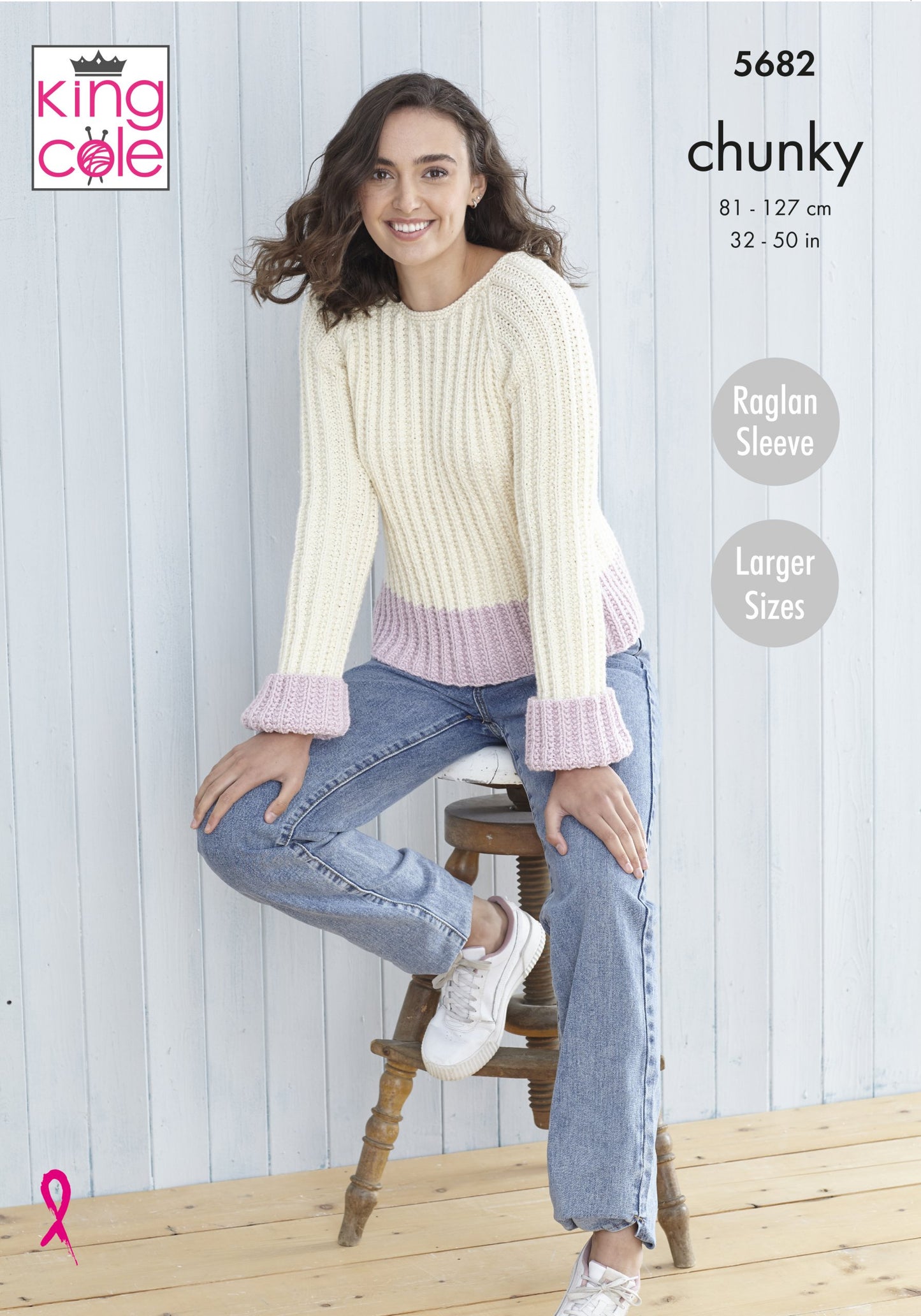 Knitting Pattern 5682 - Sweater & Cardigan Knitted in Subtle Drifter Chunky