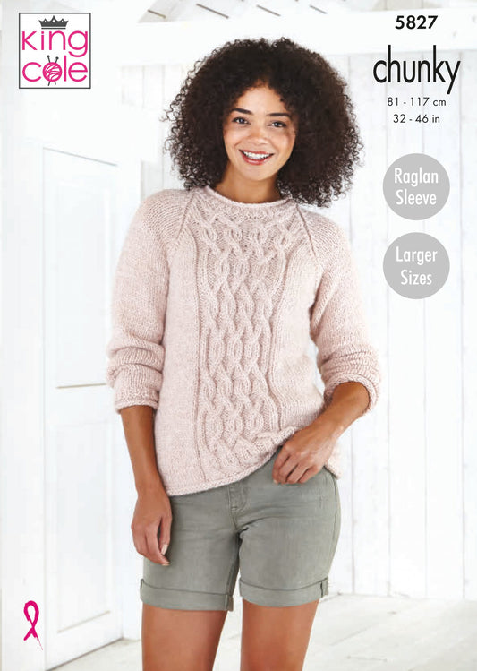 Knitting Pattern 5827 - Sweater & Cardigan Knitted in Timeless Chunky