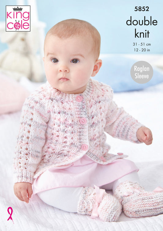 Knitting Pattern 5852 - Matinee Coat, Cardigans & Bootees Knitted in Little Treasures DK