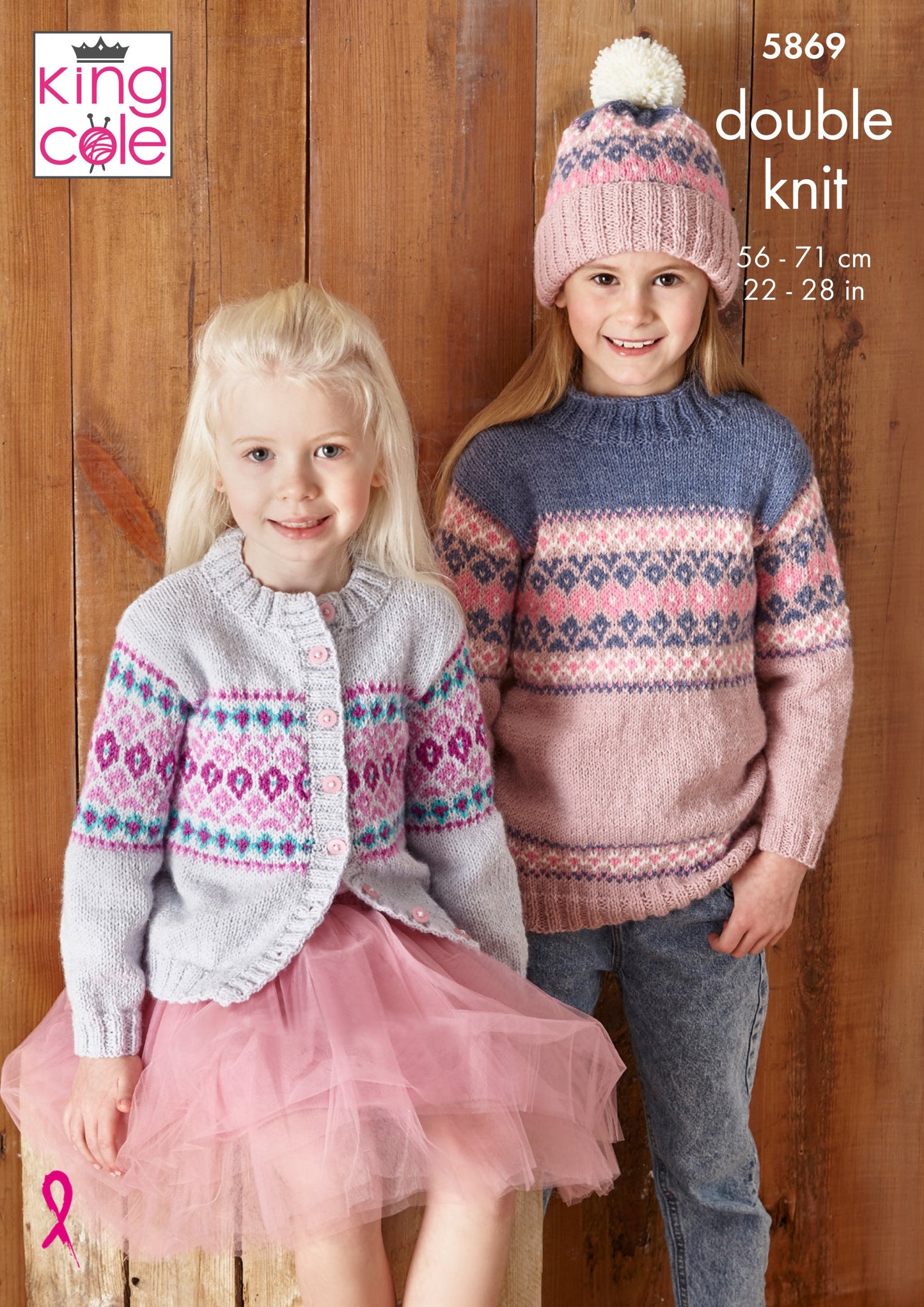 Knitting Pattern 5869 - Sweaters, Cardigan & Hat Knitted in Big Value DK