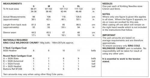 Knitting Pattern 5890 - Cardigan/Coats Knitted in King Cole Wildwood Chunky