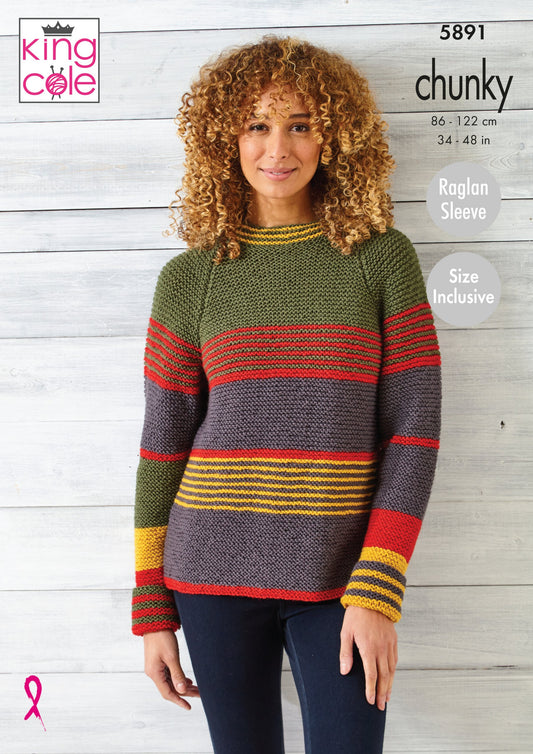 Knitting Pattern 5891 - Sweater and Cardigan Knitted in Wildwood Chunky
