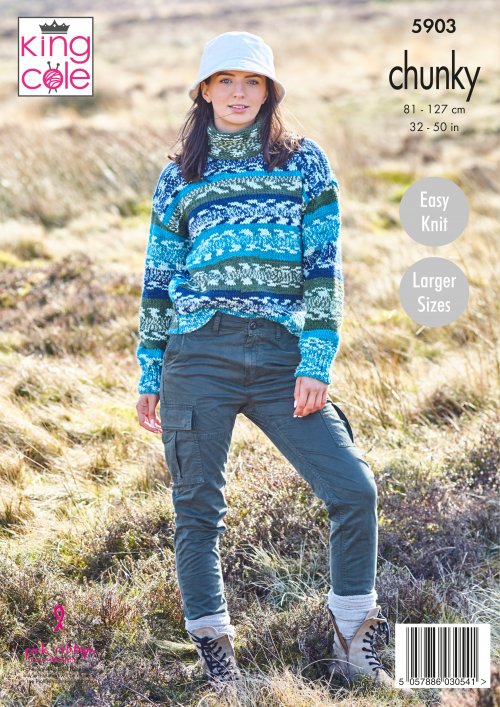 Knitting Pattern 5903 - Ladies Roll and Round Neck Sweaters: Knitted in King Cole Nordic Chunky