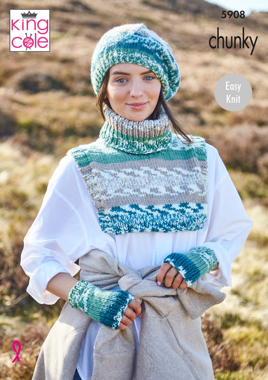 Knitting Pattern 5908 - Accessories: Knitted in King Cole Nordic Chunky