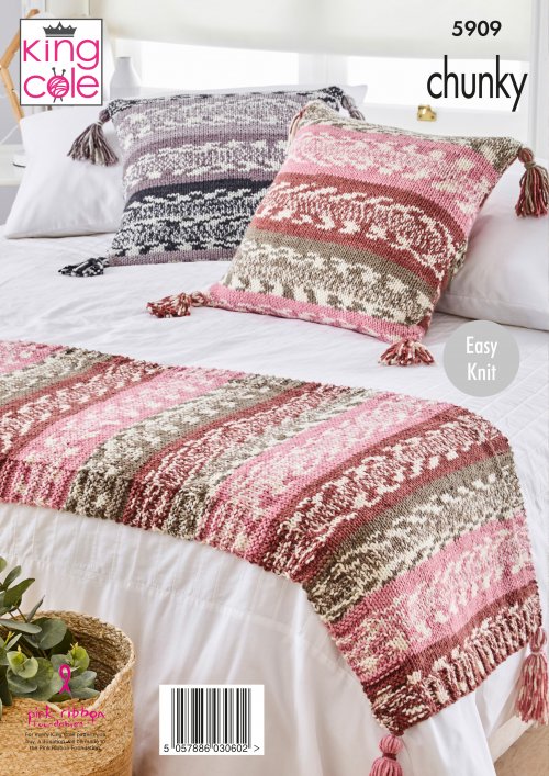Knitting Pattern 5909 - Blanket, Bed Runner & Cushion Cover: Knitted in King Cole Nordic Chunky