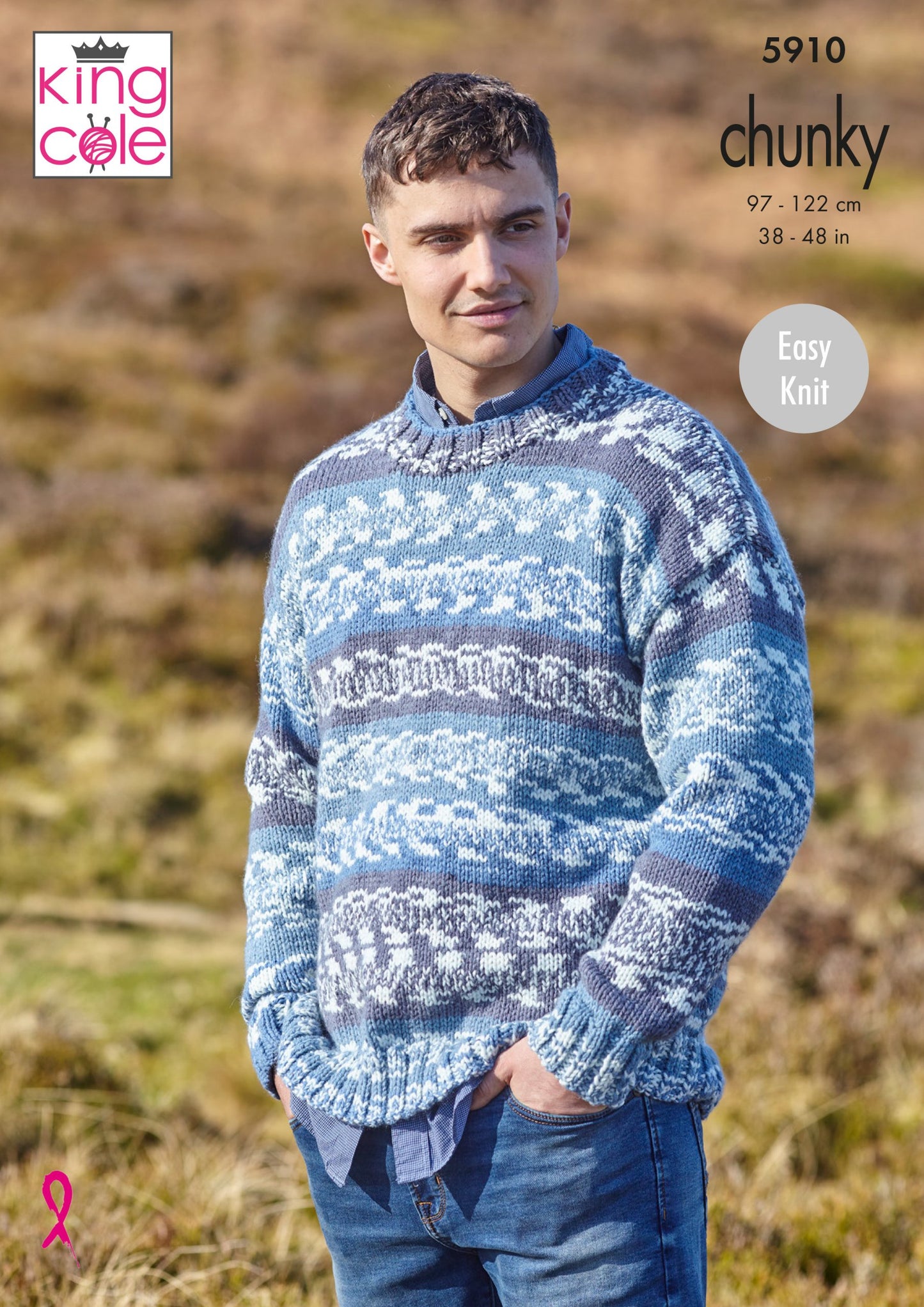 Knitting Pattern 5910 - Mens Round and Stand Up Neck Sweaters: Knitted in King Cole Nordic Chunky