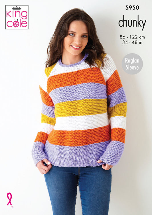 Knitting Pattern 5950 - Sweaters Knitted in Big Value Chunky
