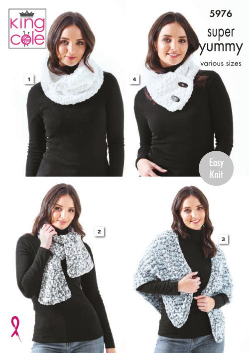 Knitting Pattern 5976 - Cowl & Scarves Knitted in Super Yummy