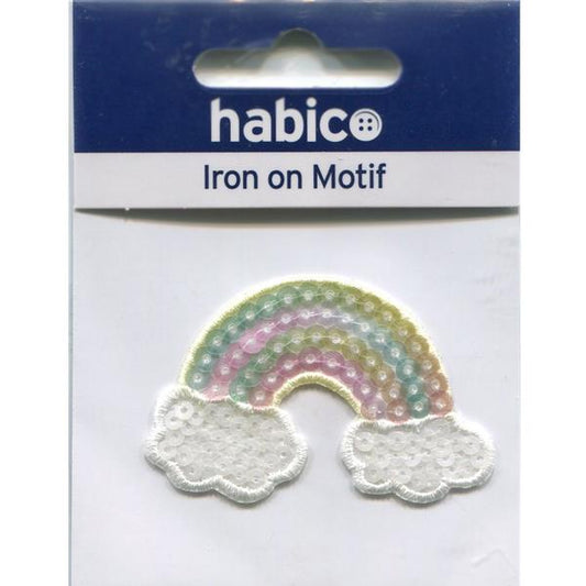 IRON ON MOTIF - PASTEL SEQUIN RAINBOW