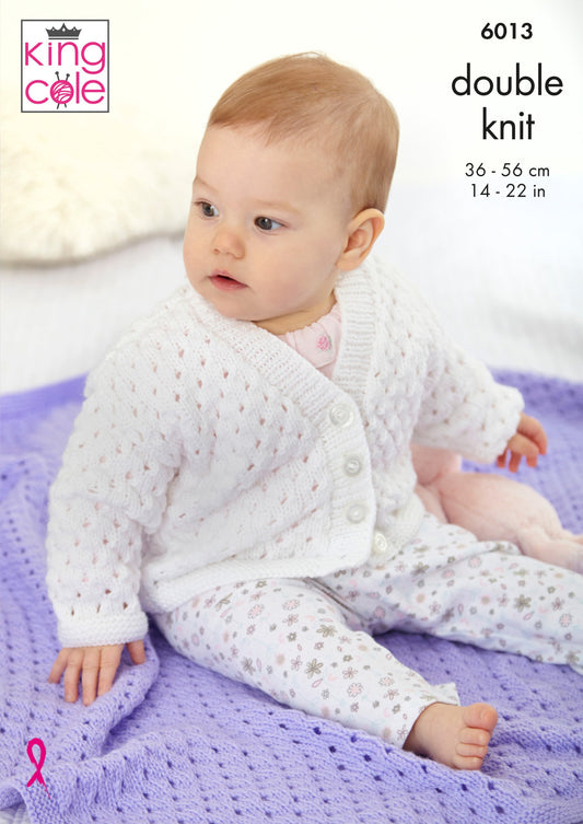 Knitting Pattern 6013 - Cardigans and Blanket in King Cole Comfort Baby DK