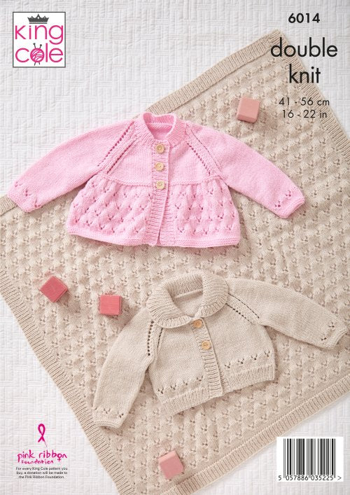 Knitting Pattern 6014 - Jacket, Cardigans and Blanket in King Cole Comfort Baby DK