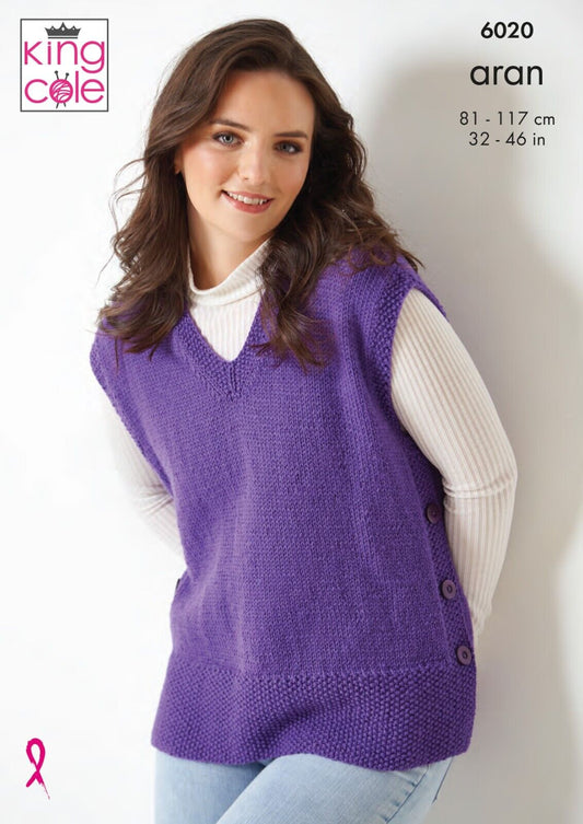 Knitting Pattern 6020 - Sleeveless Tops Knitted in Wool Aran