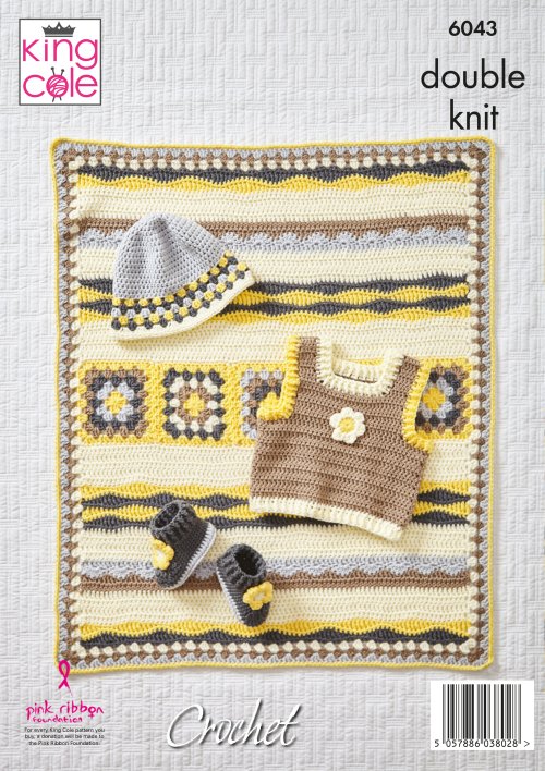 Crochet Pattern 6043 - Traditional Baby Set Crocheted in King Cole Cherished DK