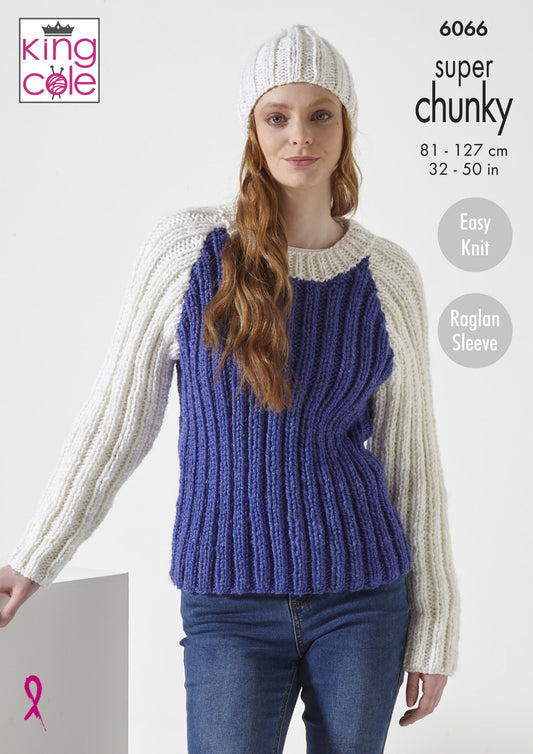 Knitting Pattern 6066 - Sweaters & Hat Knitted in Celestial Super Chunky