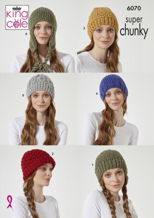 Knitting Pattern 6070 - Hats Knitted in Celestial Super Chunky