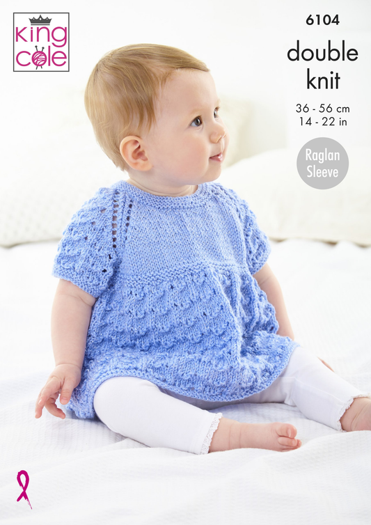 Knitting Pattern 6104 - Jacket, Angel Top, Cardigan & Hat Knitted in Baby Glitz DK