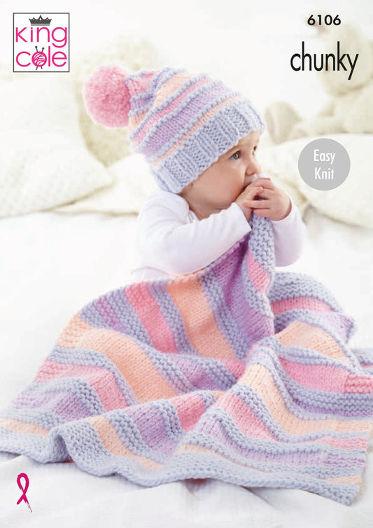 Knitting Pattern 6106 - Blankets & Hat Knitted in Comfort Chunky