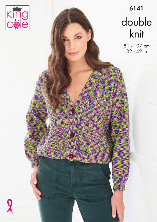 Knitting Pattern 6141 - Cardigan & Sweater Knitted in Jitterbug DK