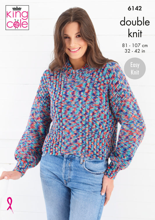 Knitting Pattern 6142 - Sweater & Top Knitted in Jitterbug DK