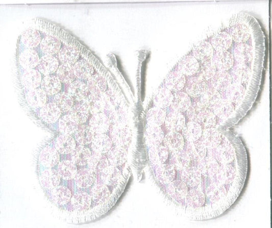 IRON ON MOTIF - GLITTER BUTTERFLY - White