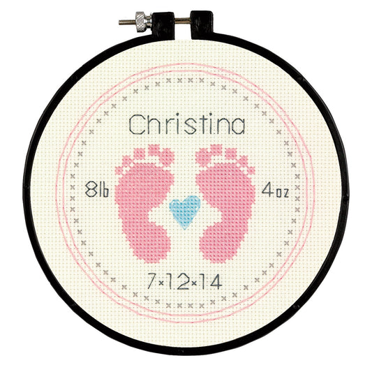 COUNTED CROSS STITCH KIT WITH HOOP - BABY FOOTPRINTS