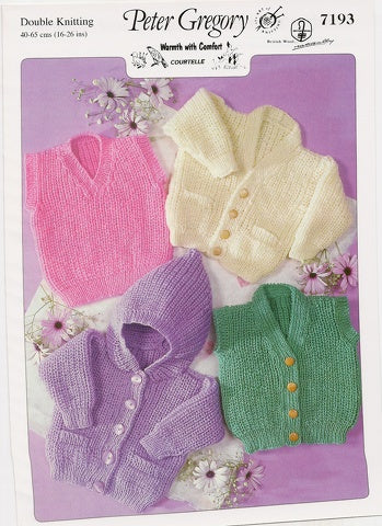 Knitting Pattern 7193 - Children's Cardigans, Slipover, & Waistcoat in DK