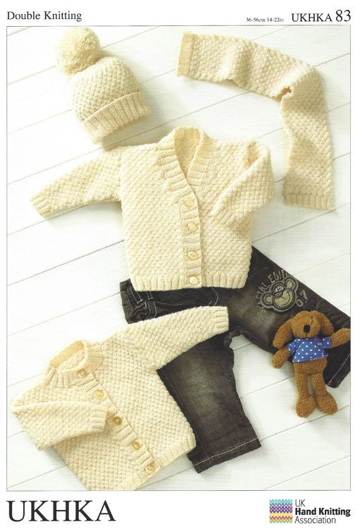 KNITTING PATTERN - UKHKA/83 - Baby Cardigans, Hat and Scarf