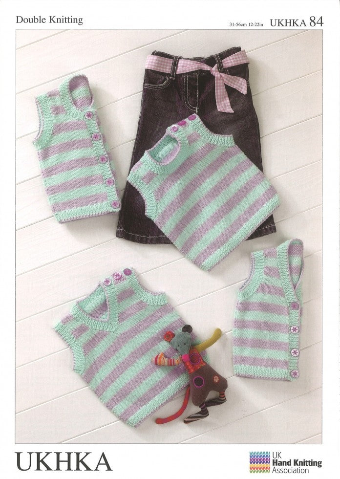 KNITTING PATTERN - UKHKA/84 -Baby Stripy Waistcoats and Slipovers / Vests