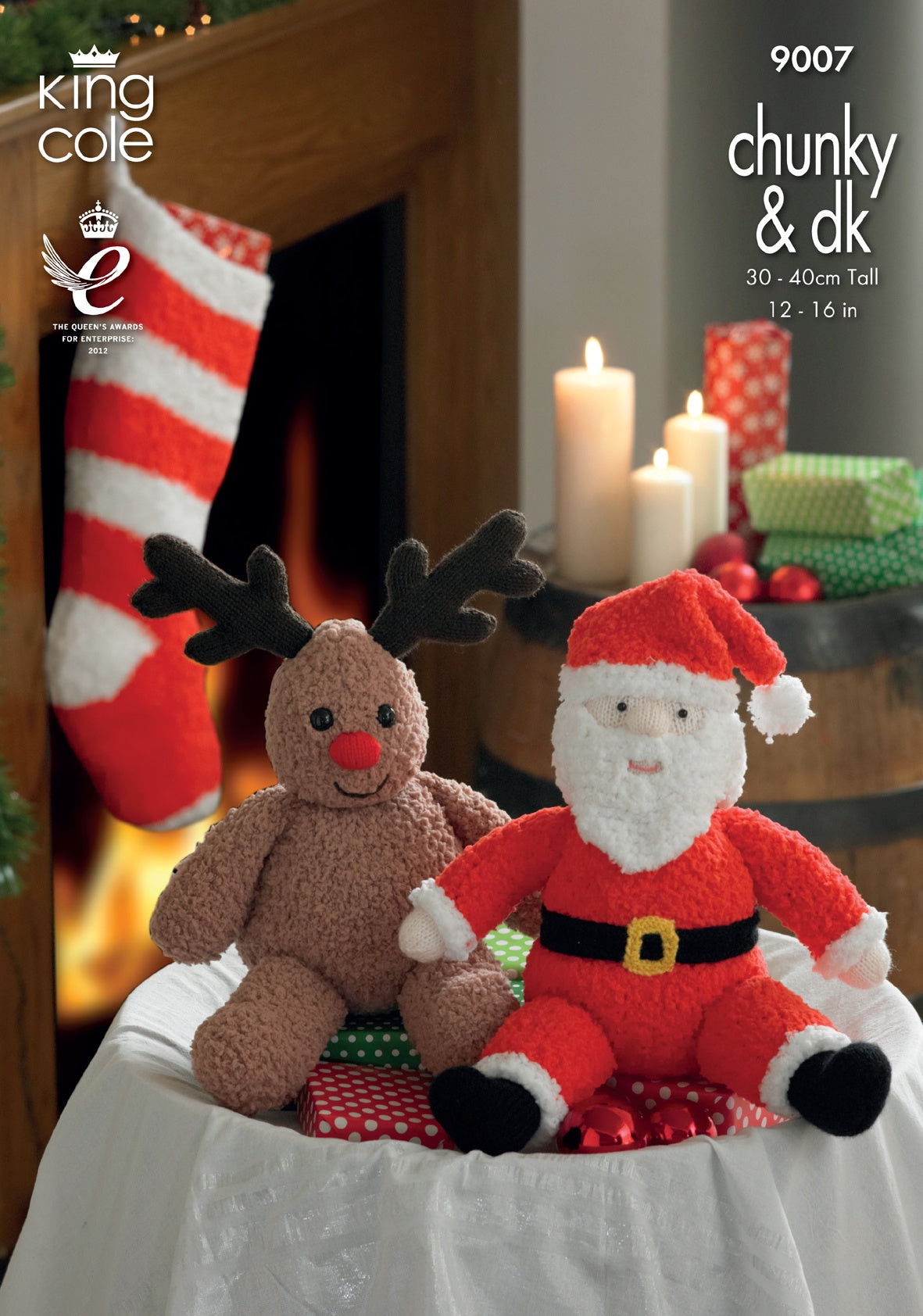 Knitting Pattern 9007 - Santa and Rudolph Toys and Christmas Stocking Knitted with Various King Cole DKs and Chunky Yarns
