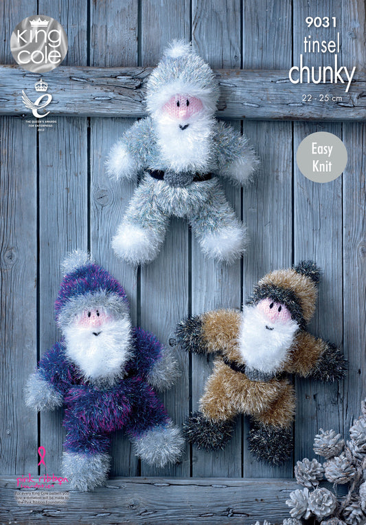 Knitting Pattern 9031 - Santas Knitted with Tinsel Chunky & Big Value DK