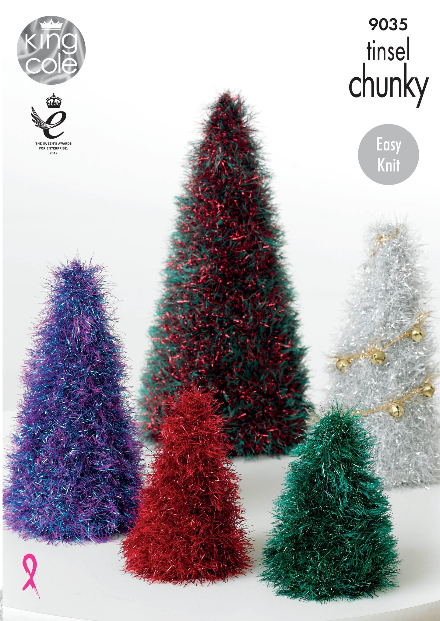 Knitting Pattern 9035 - Tinsel Christmas Trees & Baubles Knitted with Tinsel Chunky