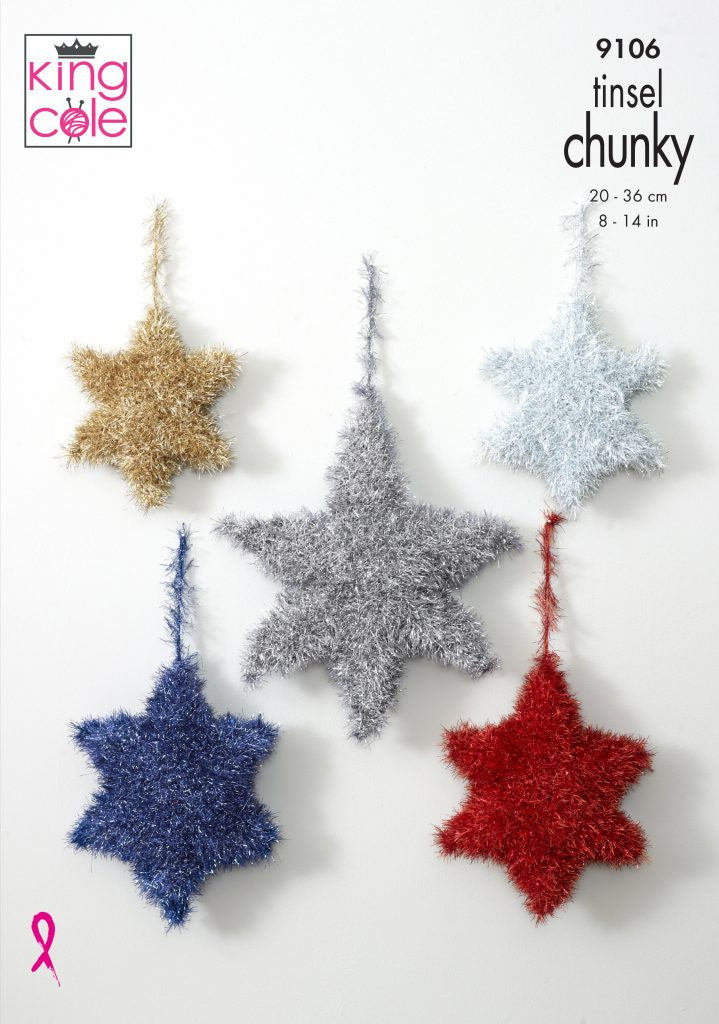 Knitting Pattern 9106 - Tinsel Stars Knitted in Tinsel Chunky