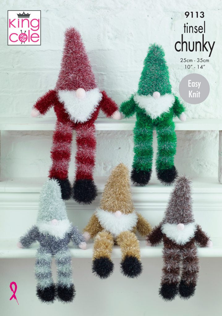 Knitting Pattern 9113 - Gnomes Knitted in Tinsel Chunky